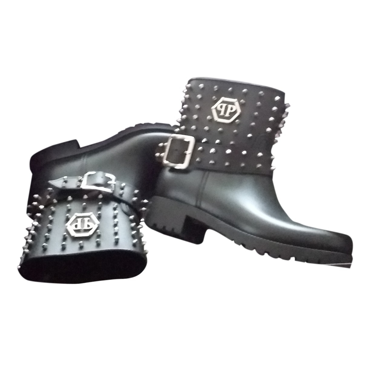 Philipp Plein - Ankle Boots Leather Black Plain for Women - Second Hand Ankle Boots, Very Good Condition